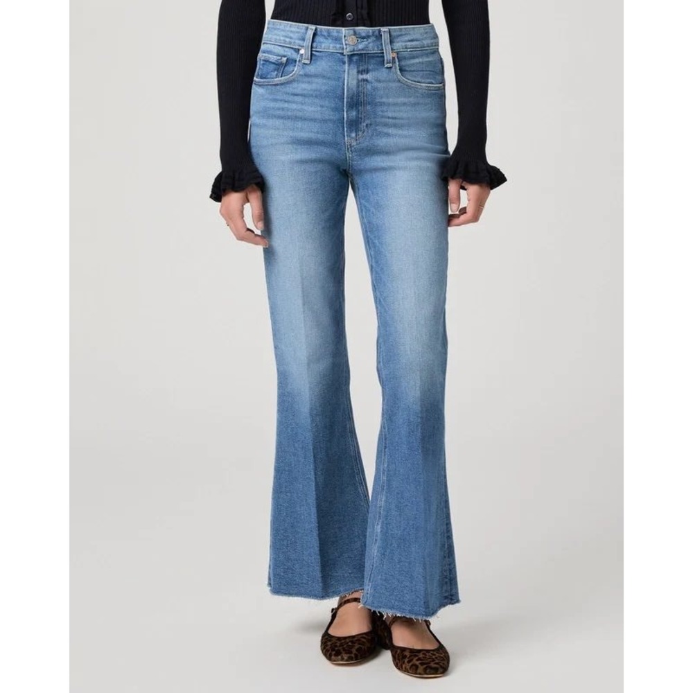 PAIGE Marlow Skimmer Jeans Womens 26 Buckingham High Rise Flare Raw Hem Retro